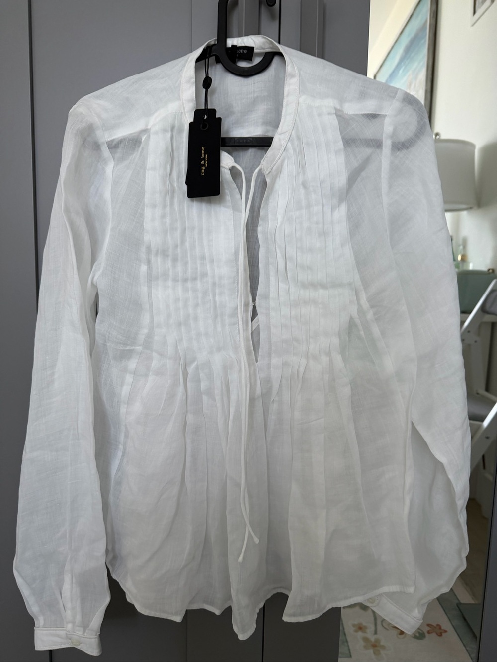 Rag & bone White Tie-Neck Blouse